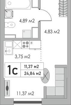 1-к квартира, вторичка, 25м2, 2/9 этаж