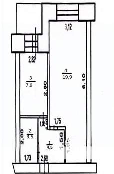 1-к квартира, вторичка, 36м2, 9/9 этаж
