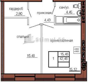 1-к квартира, вторичка, 42м2, 3/4 этаж
