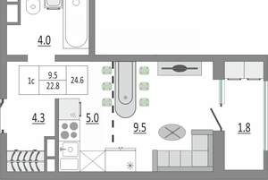 1-к квартира, вторичка, 26м2, 1/18 этаж