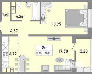 2-к квартира, строящийся дом, 49м2, 4/25 этаж