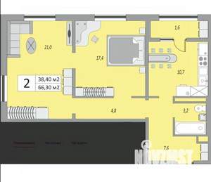 2-к квартира, вторичка, 66м2, 21/24 этаж