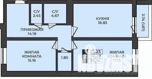 2-к квартира, строящийся дом, 76м2, 2/9 этаж