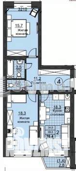 2-к квартира, вторичка, 70м2, 1/3 этаж