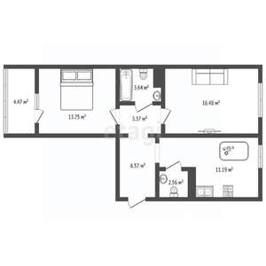 2-к квартира, вторичка, 60м2, 16/17 этаж