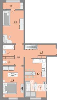 3-к квартира, строящийся дом, 70м2, 22/24 этаж