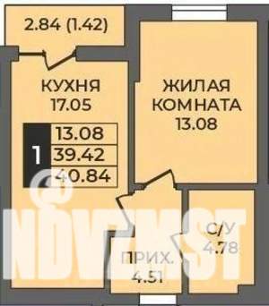 1-к квартира, строящийся дом, 41м2, 8/9 этаж