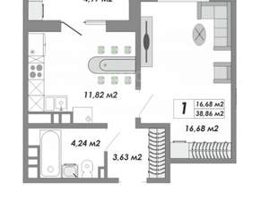1-к квартира, вторичка, 39м2, 2/16 этаж