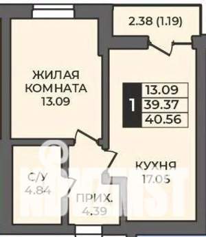 1-к квартира, строящийся дом, 41м2, 11/12 этаж