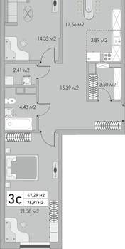 3-к квартира, вторичка, 77м2, 2/9 этаж