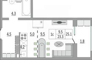 1-к квартира, вторичка, 25м2, 13/18 этаж