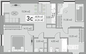 3-к квартира, строящийся дом, 64м2, 3/10 этаж