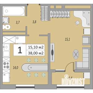 1-к квартира, вторичка, 38м2, 17/24 этаж