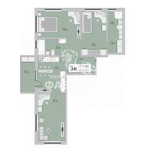 3-к квартира, вторичка, 82м2, 3/15 этаж