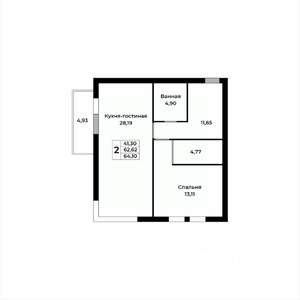 2-к квартира, строящийся дом, 64м2, 6/15 этаж