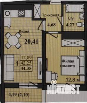 1-к квартира, сданный дом, 45м2, 5/12 этаж