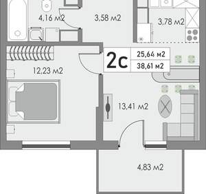 2-к квартира, вторичка, 39м2, 7/9 этаж