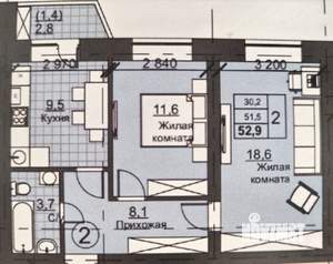 2-к квартира, вторичка, 53м2, 2/3 этаж
