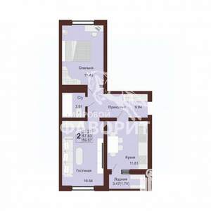 2-к квартира, вторичка, 60м2, 7/16 этаж