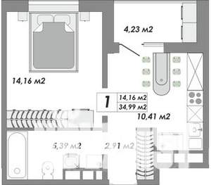 1-к квартира, вторичка, 35м2, 3/16 этаж