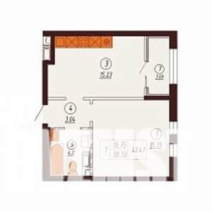 1-к квартира, строящийся дом, 41м2, 2/17 этаж