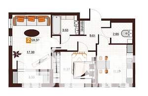 2-к квартира, строящийся дом, 60м2, 3/17 этаж