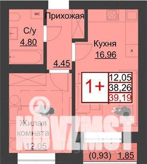 1-к квартира, строящийся дом, 39м2, 2/5 этаж