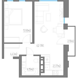 1-к квартира, вторичка, 48м2, 3/11 этаж