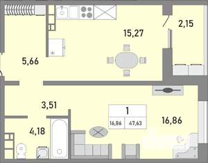 1-к квартира, строящийся дом, 48м2, 8/25 этаж