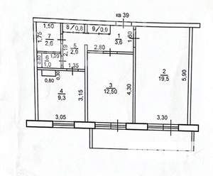 2-к квартира, вторичка, 53м2, 1/9 этаж