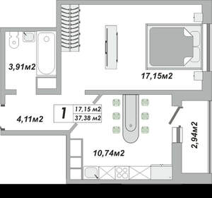 1-к квартира, вторичка, 37м2, 12/25 этаж