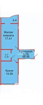 1-к квартира, вторичка, 46м2, 13/17 этаж