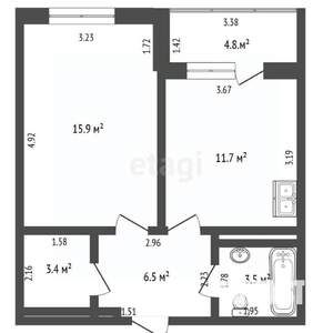 1-к квартира, вторичка, 41м2, 7/15 этаж