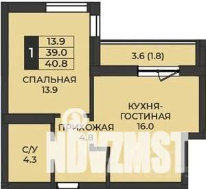 1-к квартира, строящийся дом, 41м2, 1/7 этаж