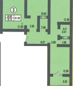 3-к квартира, вторичка, 82м2, 7/17 этаж