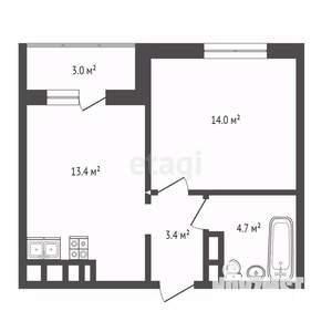 1-к квартира, вторичка, 39м2, 8/16 этаж