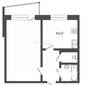 1-к квартира, вторичка, 33м2, 2/9 этаж