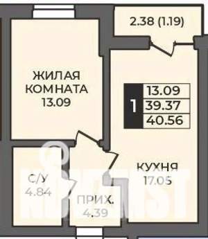 1-к квартира, вторичка, 41м2, 6/12 этаж