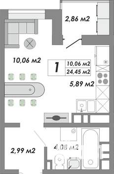 1-к квартира, строящийся дом, 24м2, 16/17 этаж