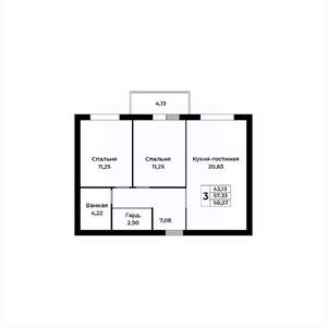 3-к квартира, строящийся дом, 58м2, 3/15 этаж