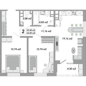 2-к квартира, вторичка, 64м2, 3/13 этаж