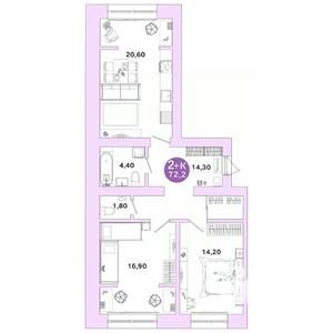 2-к квартира, вторичка, 72м2, 3/4 этаж