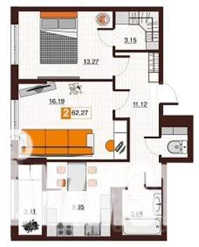 2-к квартира, вторичка, 62м2, 9/17 этаж