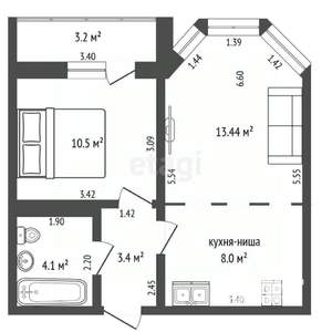2-к квартира, вторичка, 41м2, 14/17 этаж