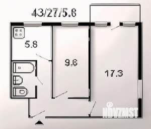 2-к квартира, вторичка, 43м2, 2/5 этаж