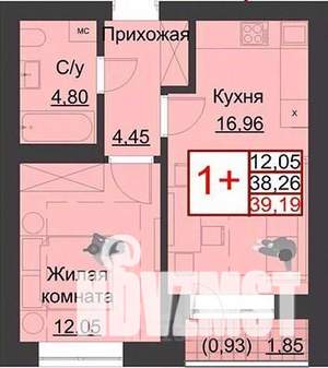 1-к квартира, вторичка, 39м2, 2/5 этаж