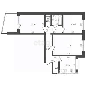 3-к квартира, вторичка, 61м2, 2/5 этаж