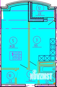 1-к квартира, строящийся дом, 43м2, 3/10 этаж