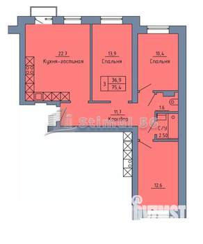 3-к квартира, вторичка, 75м2, 1/4 этаж