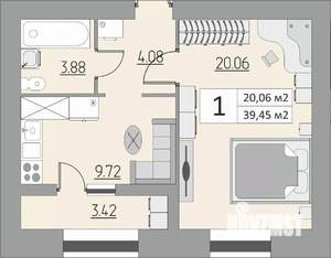 1-к квартира, строящийся дом, 39м2, 10/15 этаж